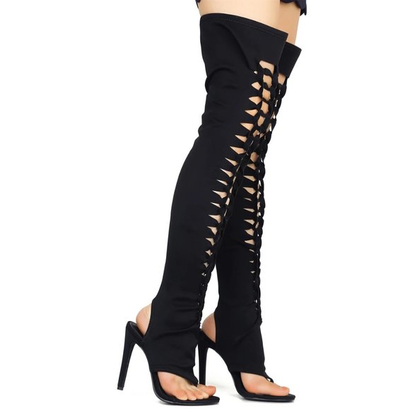 NEW๐ฅ Thong Over Knee Thigh High Cut-Out Heel Boot - Picture 4 of 5